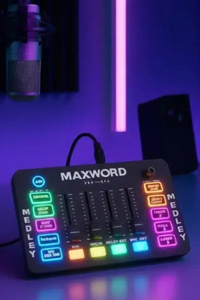 Maxword MEDLEY Gaming Canlı Yayın Stüdyo Kayıt RGB Ses Kartı DJ Mixer (Telefon PC Uyumlu) Maxword MEDLEY Gaming Canlı Yayın Stüdyo Kayıt RGB Ses Kartı DJ Mixer (Telefon PC Uyumlu)
