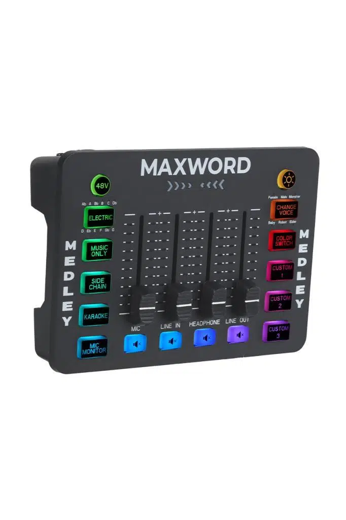 Maxword MEDLEY Gaming Canlı Yayın Stüdyo Kayıt RGB Ses Kartı DJ Mixer (Telefon PC Uyumlu) Maxword MEDLEY Gaming Canlı Yayın Stüdyo Kayıt RGB Ses Kartı DJ Mixer (Telefon PC Uyumlu)