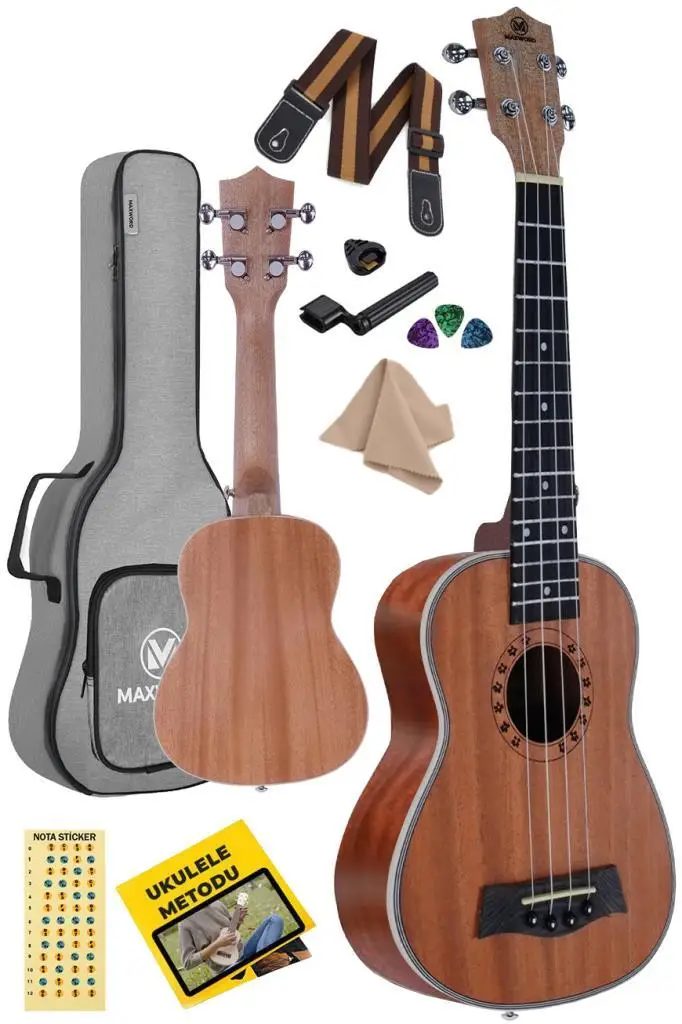 Maxword MU 21 PRO Yuksek Kaliteli Maun Soprano Ukulele Seti