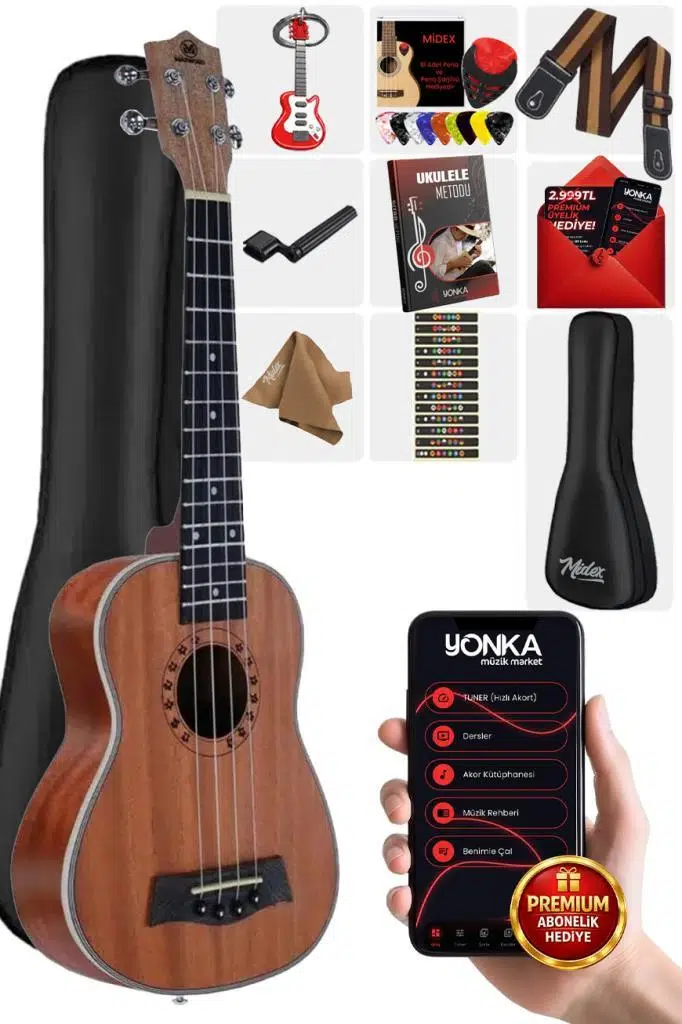 Maxword MU-21 PRO Yüksek Kaliteli Maun Soprano Ukulele Seti