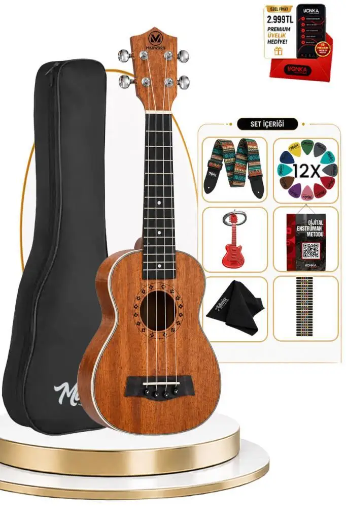 Maxword MU-21 PRO Yüksek Kaliteli Maun Soprano Ukulele Seti