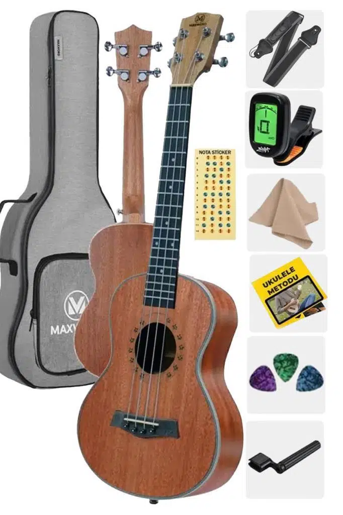 Maxword MU-24 PRO Yüksek Kaliteli Maun Concert Ukulele Seti