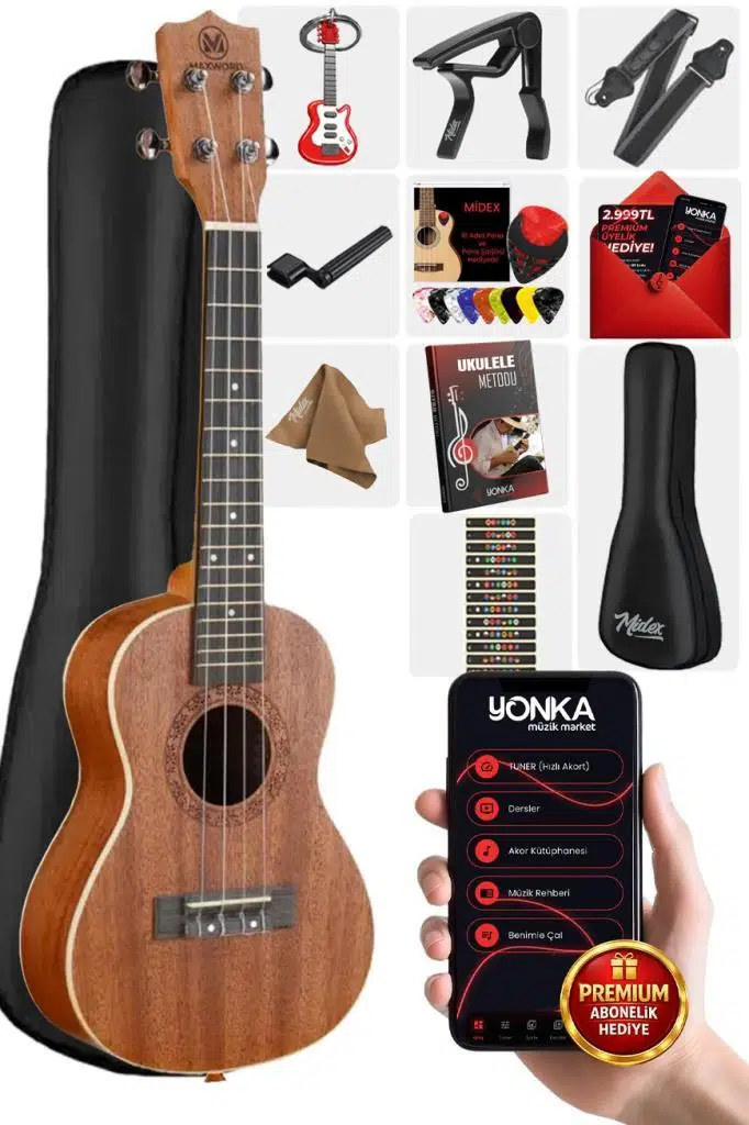 Maxword MU-24 PRO Yüksek Kaliteli Maun Concert Ukulele Seti