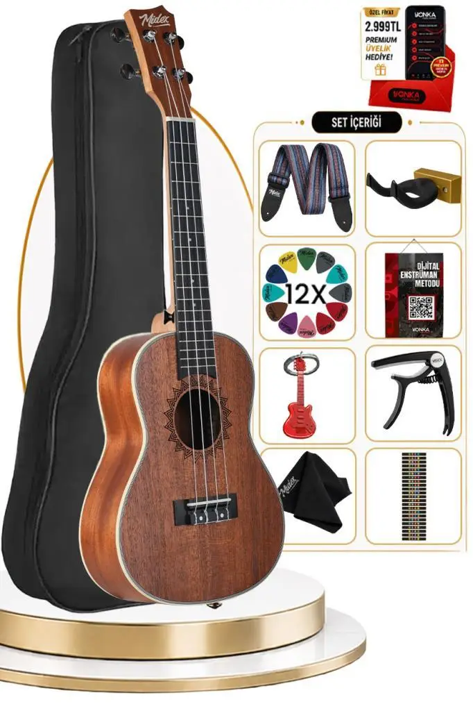 Maxword MU-24 PRO Yüksek Kaliteli Maun Concert Ukulele Seti