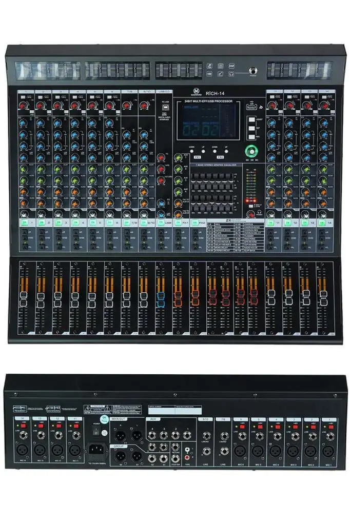 Maxword Rich-14 Ses Mikseri 14 Kanal 4 Aux G1 G2 USB Kayıt Grup Efekt Deck Mixer