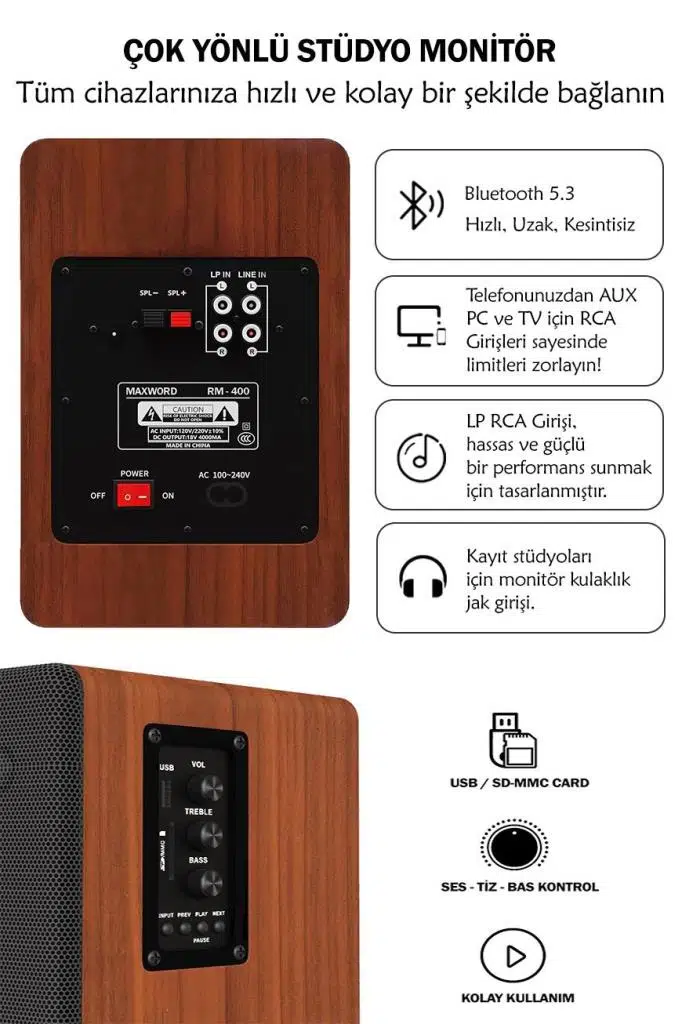 Maxword RM-400BRW-ST 4'' Referans Monitörü Yükseklik Ayarlı Stand Dahil Maxword RM-400BRW-ST 4'' Referans Monitörü Yükseklik Ayarlı Stand Dahil
