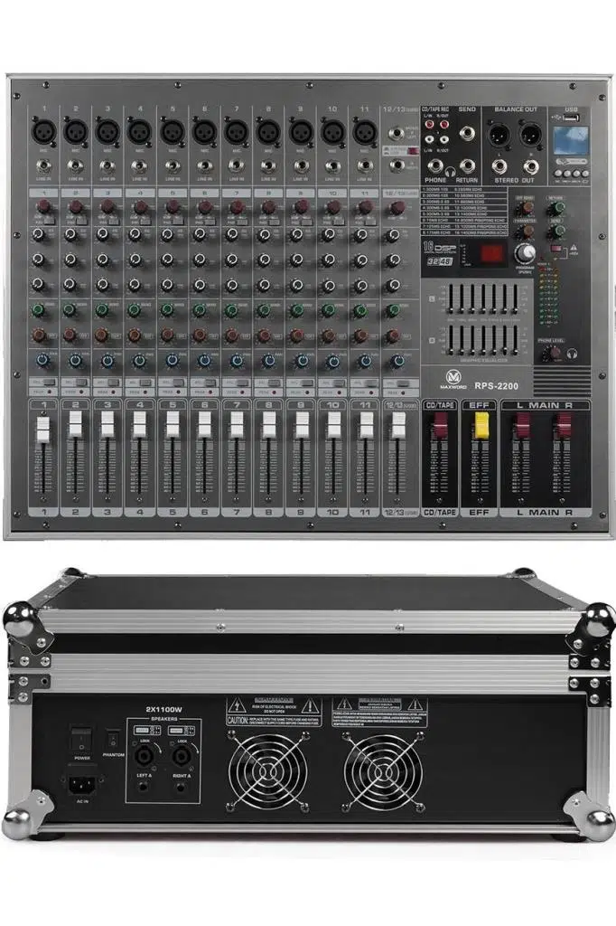 Maxword RPS-2200 Yüksek Güçlü Power Mixer Amfili Mikser 2x1100W 16DSP Efekt (Case'li)