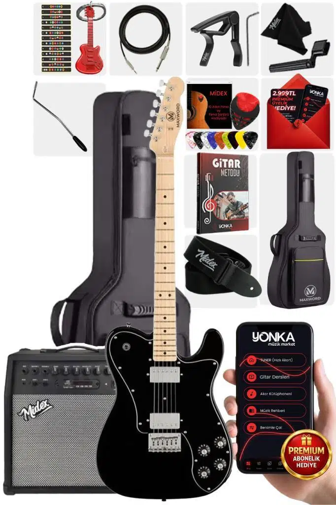 Maxword TLX-60BK-50AMP Telecaster Maple Klavye HH 50W Amfili Elektro Gitar Seti