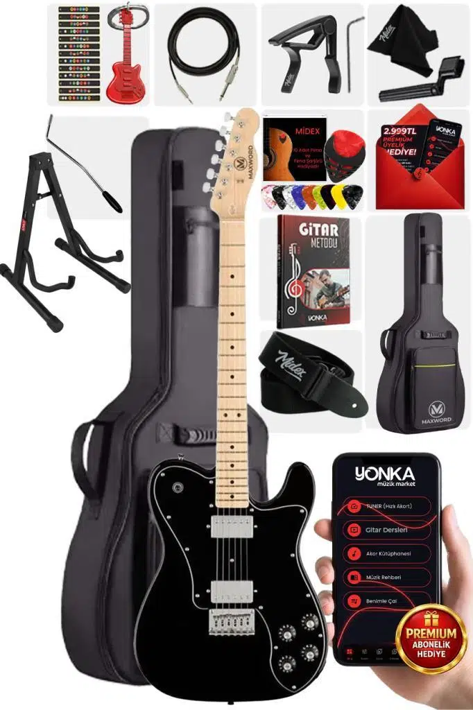 Maxword TLX-60BK-ST Telecaster Maple Klavye HH Profesyonel Elektro Gitar