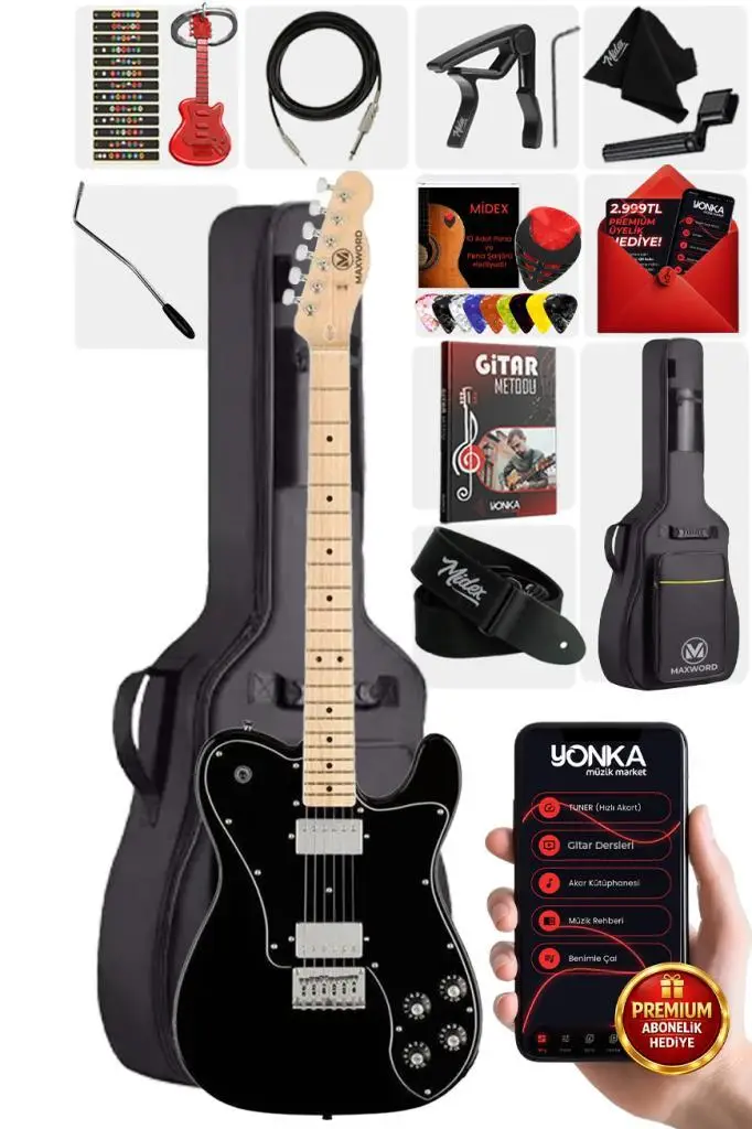 Maxword TLX-60BK Telecaster Maple Klavye HH Profesyonel Elektro Gitar