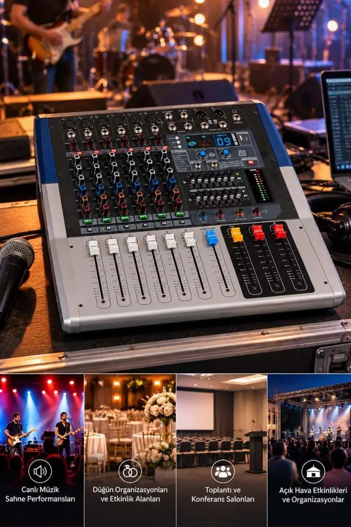Maxword Welly-06FX Power Mixer 2x800W 6 Kanal 2x7 Bant Ekolayzır 99 DSP Efekt