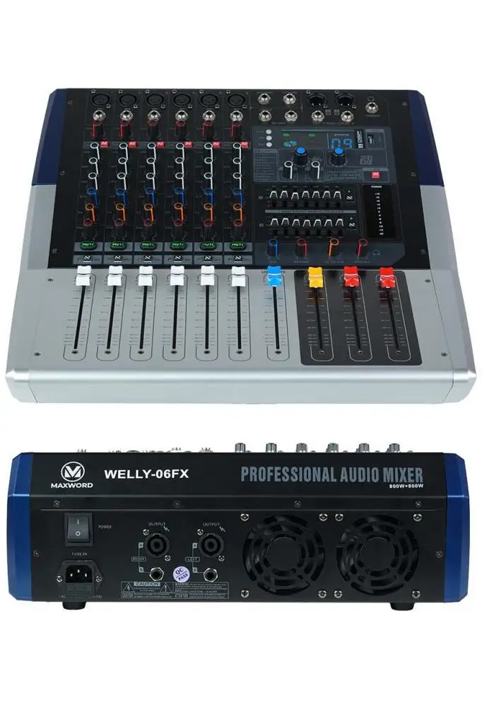Maxword Welly-06FX Power Mixer 2x800W 6 Kanal 2x7 Bant Ekolayzır 99 DSP Efekt