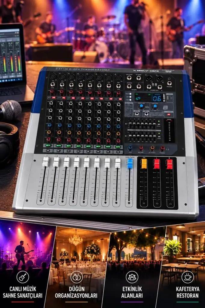 Maxword Welly-08FX Power Mixer 2x800W 8 Kanal 2x7 Bant Ekolayzır 99 DSP Efekt