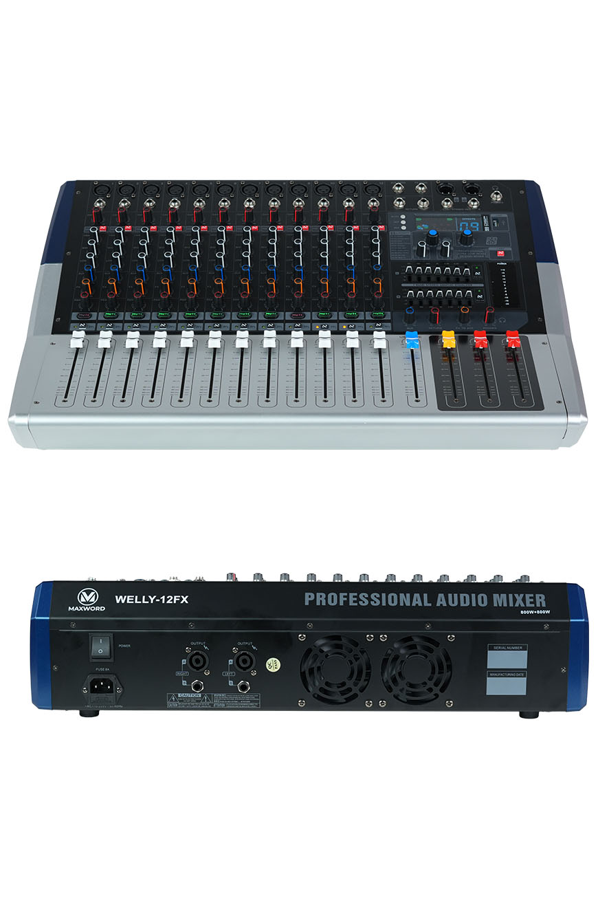 Maxword Welly-12FX Power Mixer 2x800W 12 Kanal 2x7 Bant Ekolayzır 99 DSP Efekt
