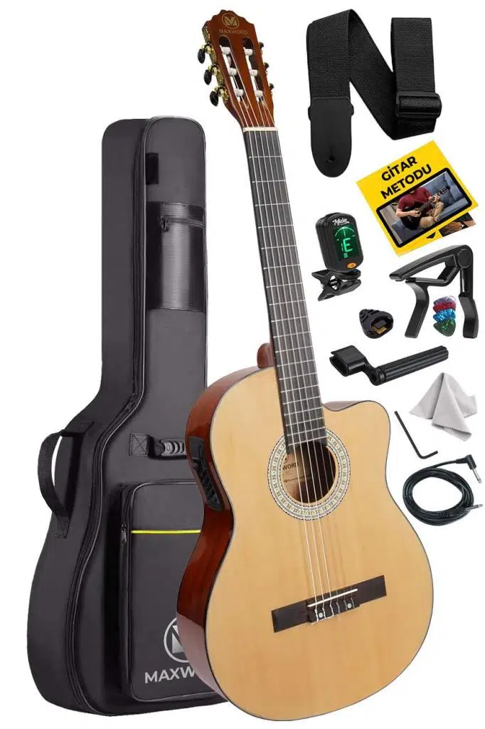 Maxword X47-EQ-AMP Profesyonel Masif Ağaç Amfili Elektro Klasik Gitar Seti Üst Segment
