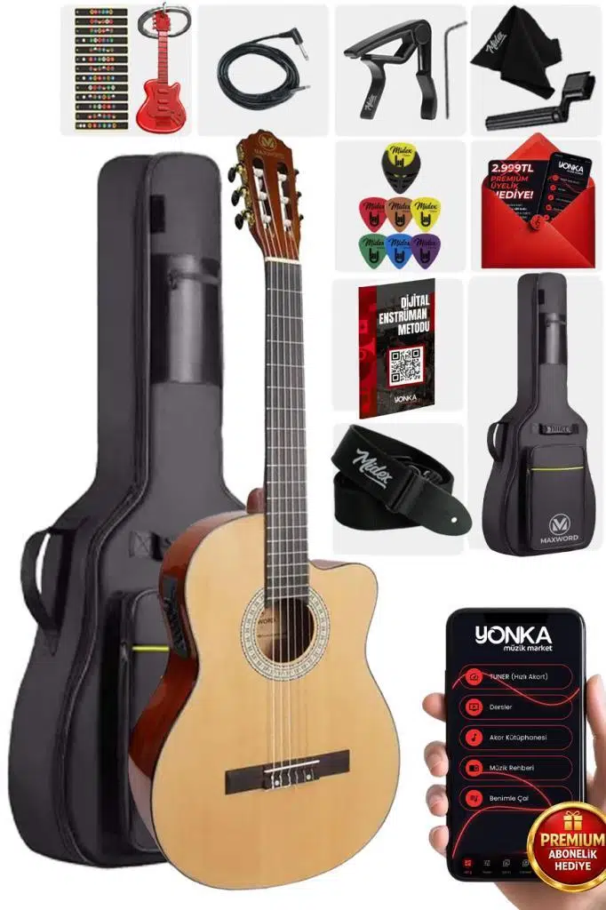 Maxword X47 Profesyonel Masif Ağaç Ekolayzerli Elektro Klasik Gitar Seti 4/4 Üst Segment