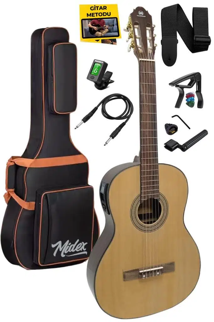 Maxword X50-EQ Profesyonel Masif Ağaç Ekolayzerli Elektro Klasik Gitar Seti 4/4 Üst Segment