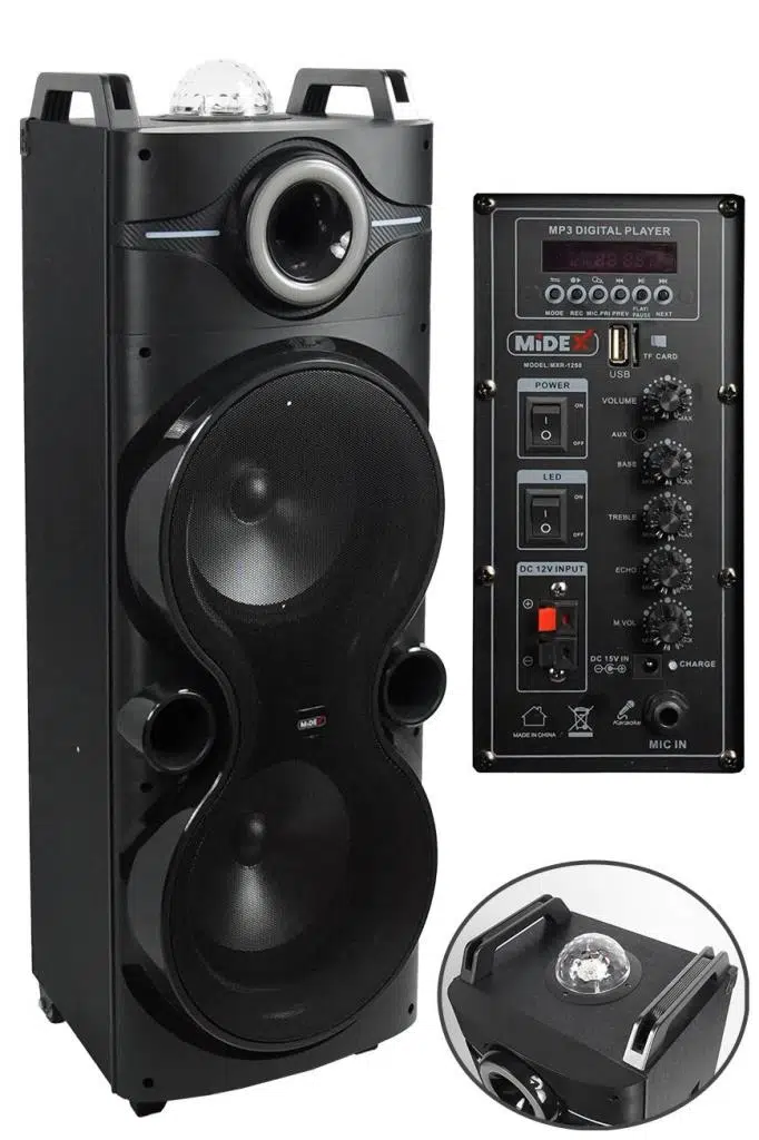 Midex 1250 Watt Kule Tipi Taşınabilir Büyük Mevlüt Anfisi Çift Mikrofonlu (MXR-1250M)