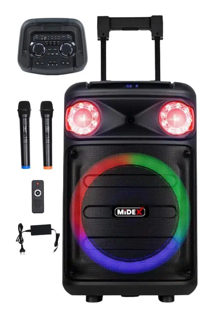 Midex 1300 Watt FM Radyolu Taşınabilir Mikrofonlu Karaoke Eğlence Ses Sistemi MXR-1300