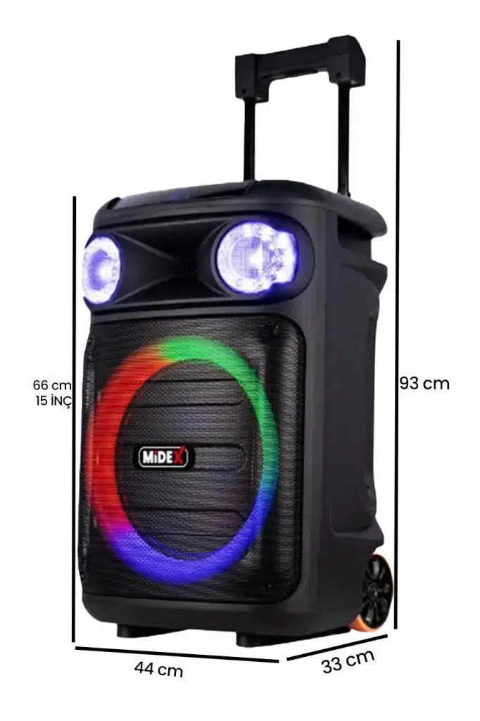 Midex 1300 Watt FM Radyolu Taşınabilir Mikrofonlu Karaoke Eğlence Ses Sistemi MXR-1300