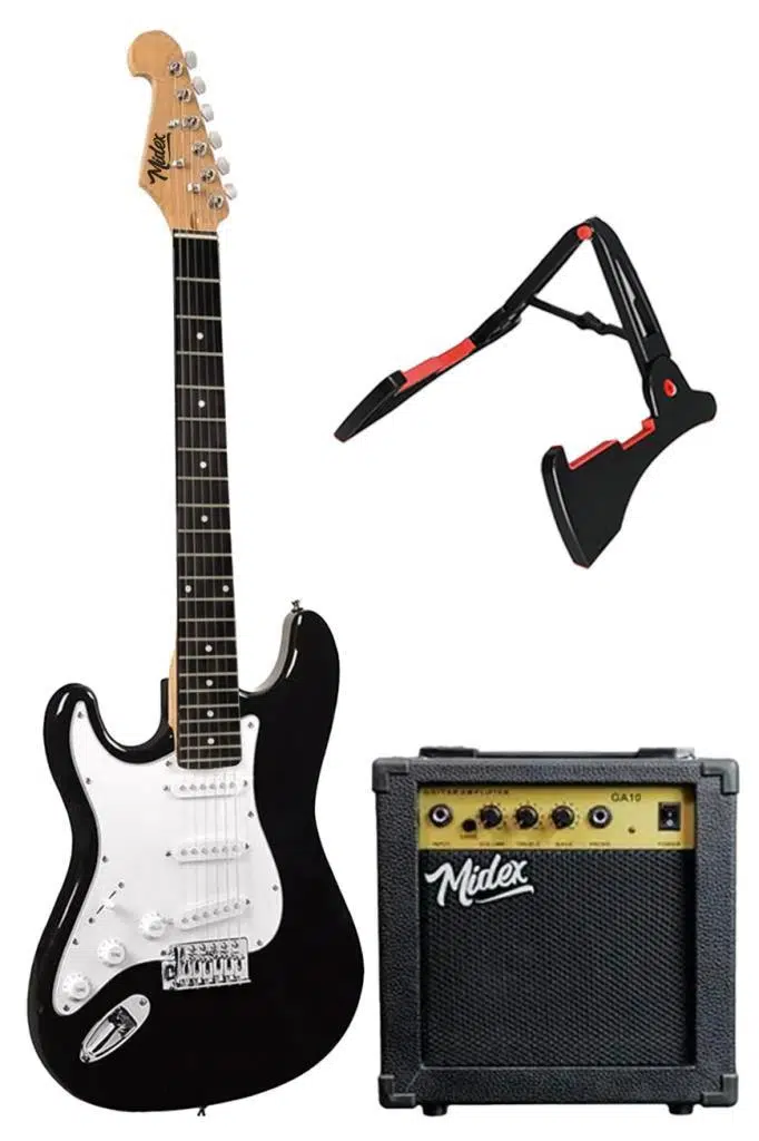 Midex AGE-45 SOLAK Elektro Gitar Seti Amfili ve Full Aksesuar White Black