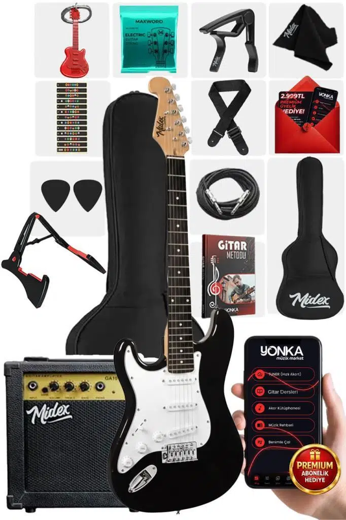 Midex AGE-45 SOLAK Elektro Gitar Seti Amfili ve Full Aksesuar White Black Midex AGE-45 SOLAK Elektro Gitar Seti Amfili ve Full Aksesuar White Black