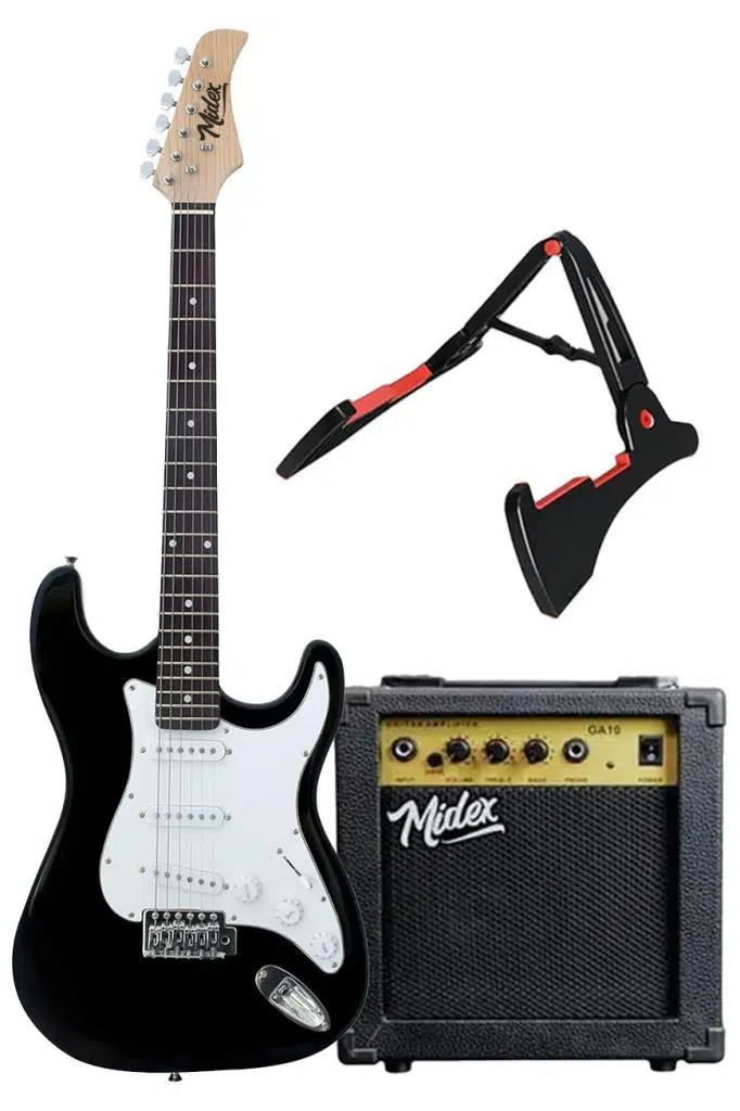 Midex AGE-80BK Amfili Full Elektro Gitar Seti 4/4 Yetişkin 39 İnç White Black