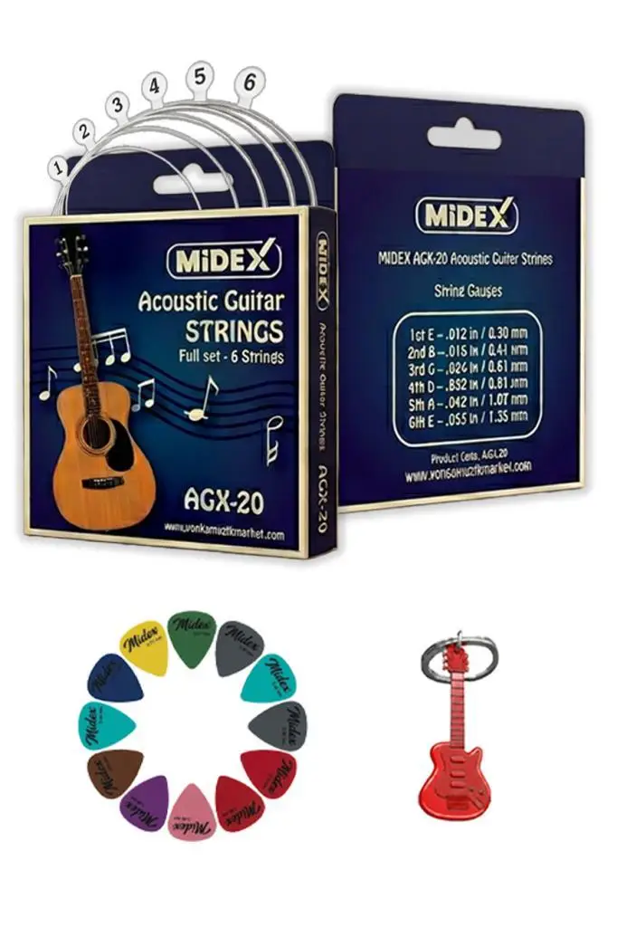 Midex AGX-20 Akustik Gitar Teli Takımı ve Pena Seti