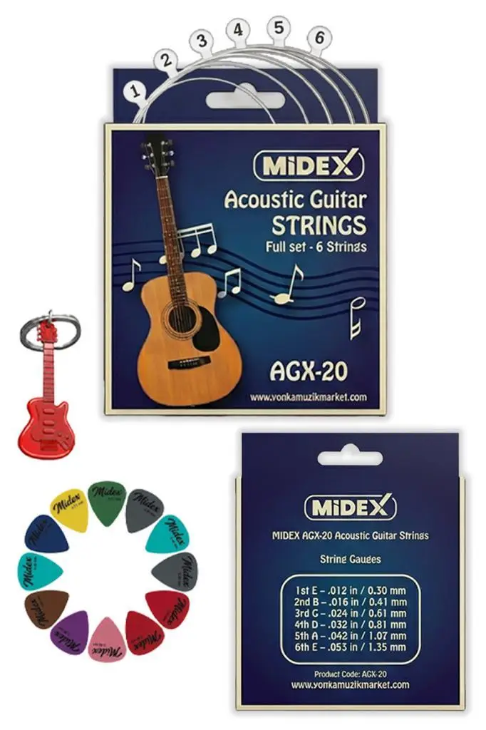 Midex AGX-20 Akustik Gitar Teli Takımı ve Pena Seti