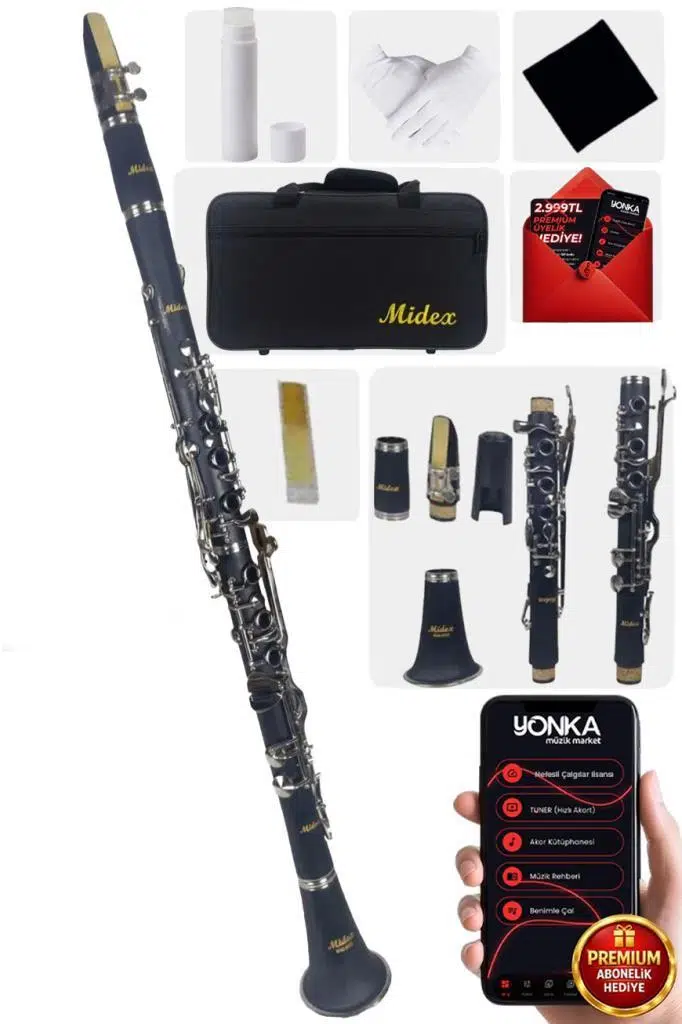 Midex BNS-6000 Sol Klarnet 6 Yüzüklü (Askı Çanta Kamış Bez Eldiven) Midex BNS-6000 Sol Klarnet 6 Yüzüklü (Askı Çanta Kamış Bez Eldiven)