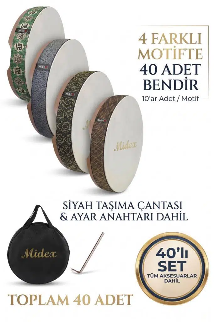 Midex BR-40X Profesyonel 40'lı Karma Desenli Bendir Def Avantaj Paketi Midex BR-40X Profesyonel 40'lı Karma Desenli Bendir Def Avantaj Paketi