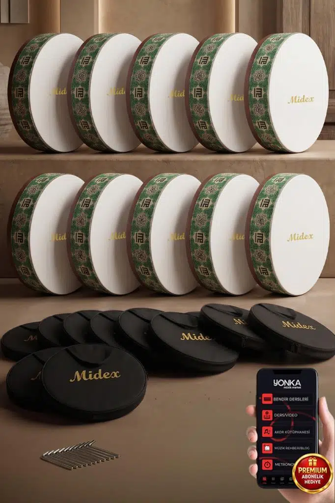 Midex BR-410X 10'lu Bendir Def Toptan Paket Akort Ayarlı EL Tutma Oyuklu Çantalı Midex BR-410X 10'lu Bendir Def Toptan Paket Akort Ayarlı EL Tutma Oyuklu Çantalı
