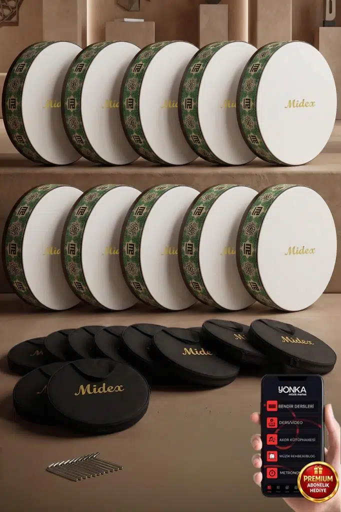 Midex BR-411X 10'lu Bendir Def Toptan Paket Akort Ayarlı EL Tutma Oyuklu Çantalı Midex BR-411X 10'lu Bendir Def Toptan Paket Akort Ayarlı EL Tutma Oyuklu Çantalı