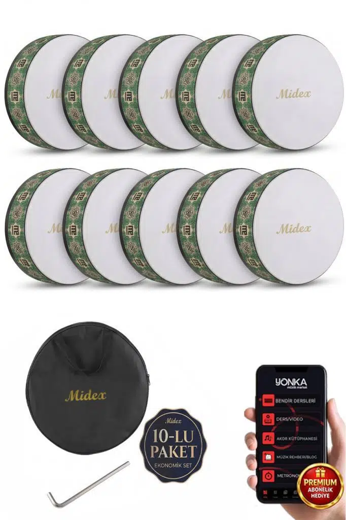 Midex BR-411X 10'lu Bendir Def Toptan Paket Akort Ayarlı EL Tutma Oyuklu Çantalı Midex BR-411X 10'lu Bendir Def Toptan Paket Akort Ayarlı EL Tutma Oyuklu Çantalı