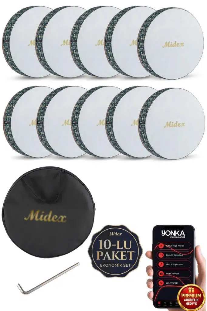 Midex BR-610X 10'lu Bendir Def Toptan Paket Akort Ayarlı EL Tutma Oyuklu Çantalı Midex BR-610X 10'lu Bendir Def Toptan Paket Akort Ayarlı EL Tutma Oyuklu Çantalı