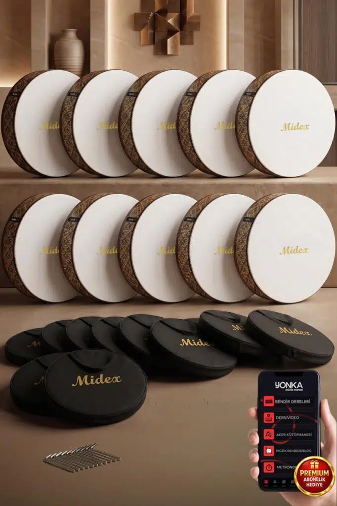 Midex BR-710X 10'lu Bendir Def Toptan Paket Akort Ayarlı EL Tutma Oyuklu Çantalı Midex BR-710X 10'lu Bendir Def Toptan Paket Akort Ayarlı EL Tutma Oyuklu Çantalı