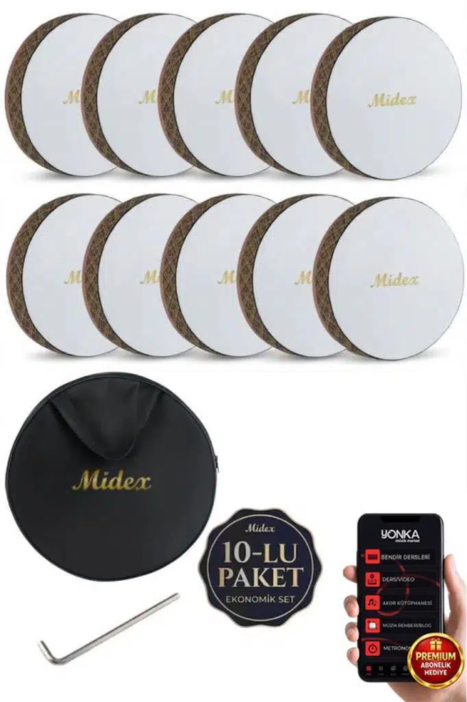 Midex BR-710X 10'lu Bendir Def Toptan Paket Akort Ayarlı EL Tutma Oyuklu Çantalı Midex BR-710X 10'lu Bendir Def Toptan Paket Akort Ayarlı EL Tutma Oyuklu Çantalı