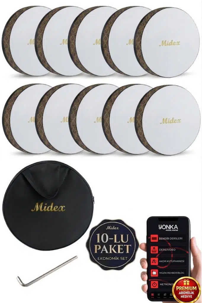 Midex BR-711X 10'lu Bendir Def Toptan Paket Akort Ayarlı EL Tutma Oyuklu Çantalı