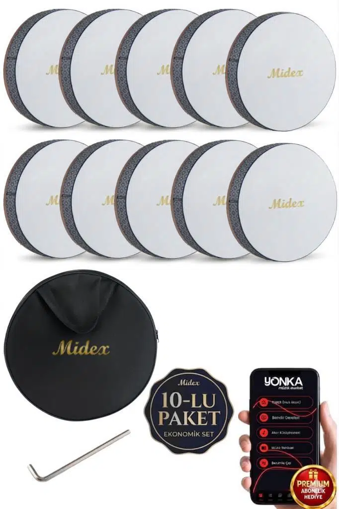 Midex BR-810X 10'lu Bendir Def Toptan Paket Akort Ayarlı EL Tutma Oyuklu Çantalı
