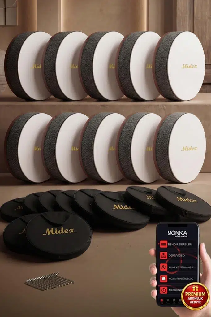 Midex BR-810X 10'lu Bendir Def Toptan Paket Akort Ayarlı EL Tutma Oyuklu Çantalı Midex BR-810X 10'lu Bendir Def Toptan Paket Akort Ayarlı EL Tutma Oyuklu Çantalı