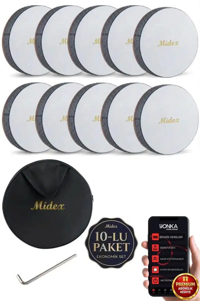Midex BR-810X 10'lu Bendir Def Toptan Paket Akort Ayarlı EL Tutma Oyuklu Çantalı Midex BR-810X 10'lu Bendir Def Toptan Paket Akort Ayarlı EL Tutma Oyuklu Çantalı