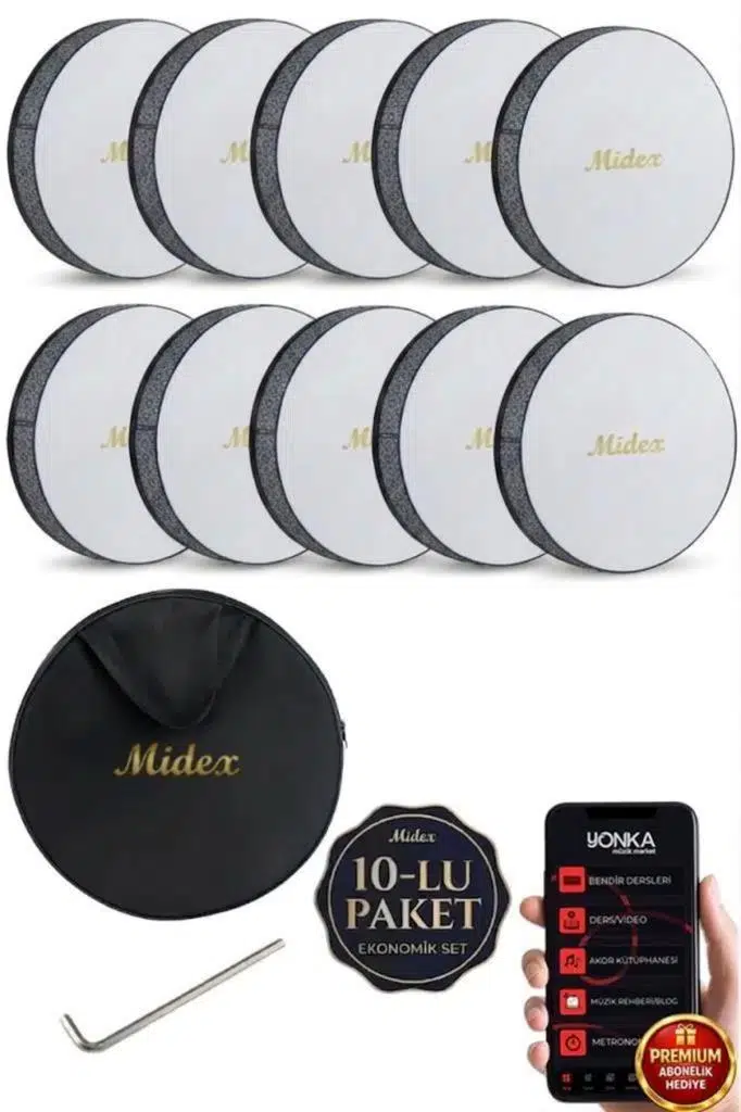 Midex BR-811X 10'lu Bendir Def Toptan Paket Akort Ayarlı EL Tutma Oyuklu Çantalı Midex BR-811X 10'lu Bendir Def Toptan Paket Akort Ayarlı EL Tutma Oyuklu Çantalı