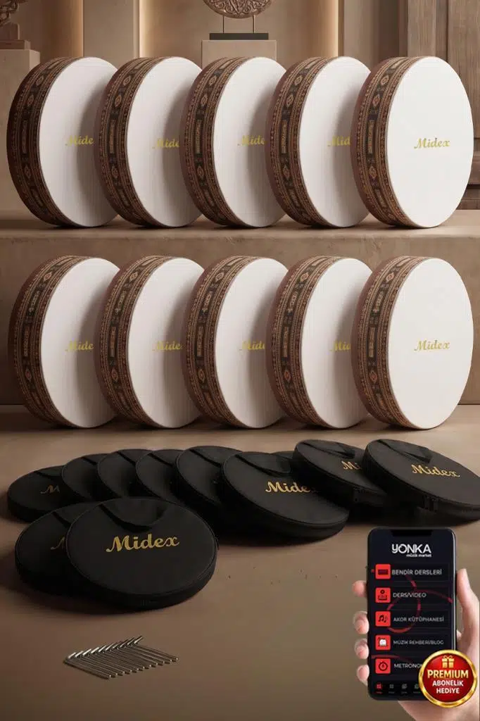 Midex BR-910X 10'lu Bendir Def Toptan Paket Akort Ayarlı EL Tutma Oyuklu Çantalı Midex BR-910X 10'lu Bendir Def Toptan Paket Akort Ayarlı EL Tutma Oyuklu Çantalı