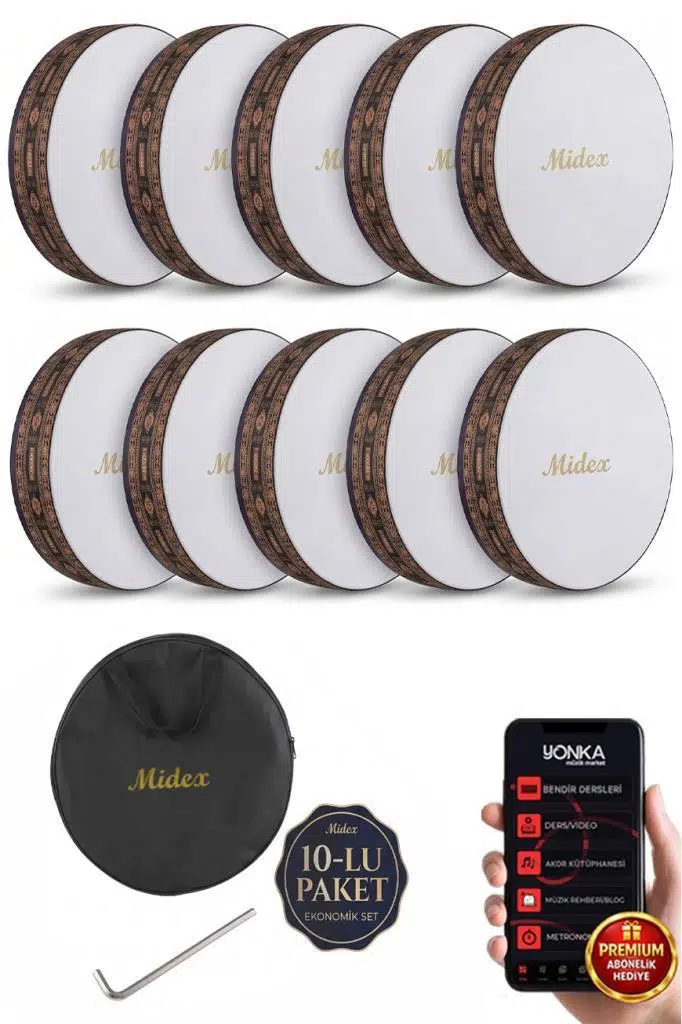 Midex BR-911X 10'lu Bendir Def Toptan Paket Akort Ayarlı EL Tutma Oyuklu Çantalı Midex BR-911X 10'lu Bendir Def Toptan Paket Akort Ayarlı EL Tutma Oyuklu Çantalı