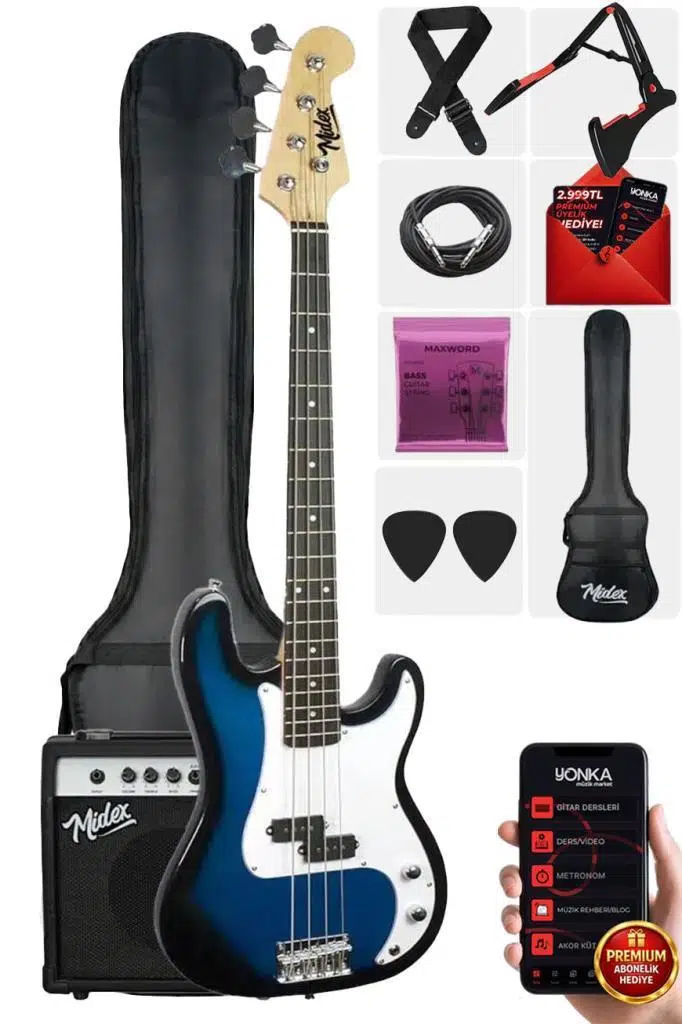 Midex CBG-460BL 46 İNÇ 4/4 Yetişkin Amfili Bas Gitar Seti Blue
