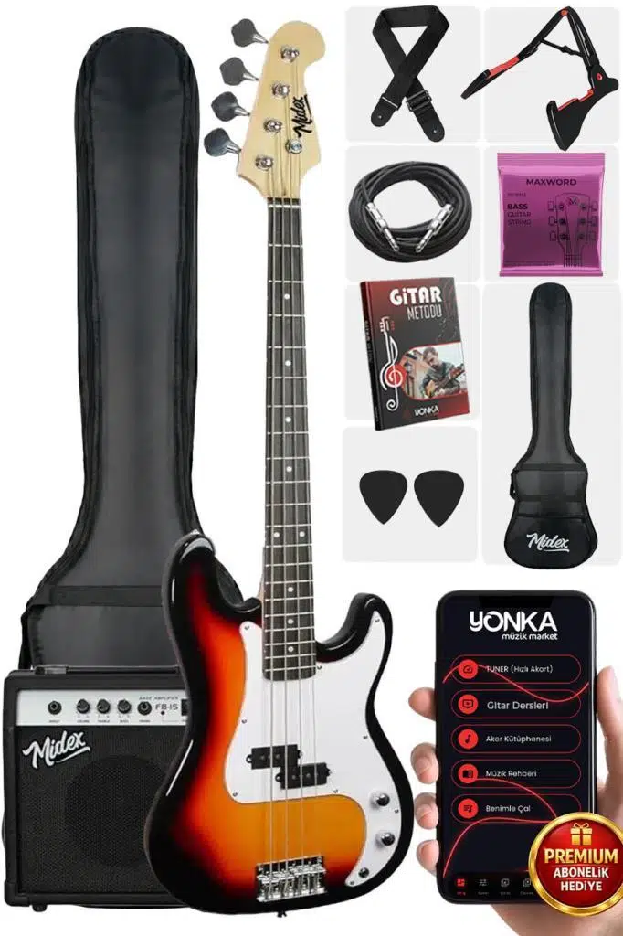 Midex CBG-460SB 46 İNÇ 4/4 Yetişkin Amfili Bas Gitar Seti Sunburs