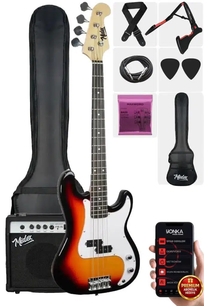Midex CBG-460SB 46 İNÇ 4/4 Yetişkin Amfili Bas Gitar Seti Sunburs