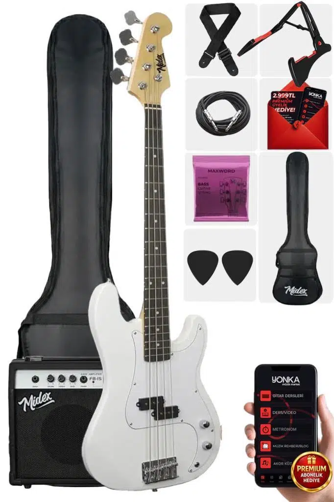 Midex CBG-460WH 46 İNÇ 4/4 Yetişkin Amfili Bas Gitar Seti White