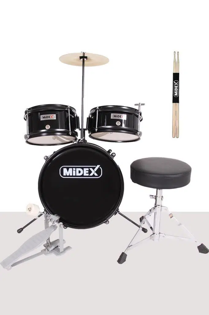 Midex CD300X-BK Akustik Junior Çocuk Baterisi Davulu Seti 5-14 Yaş İçin Full Set