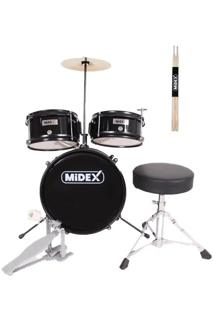 Midex CD300X-BK Akustik Junior Çocuk Baterisi Davulu Seti 5-14 Yaş İçin Full Set